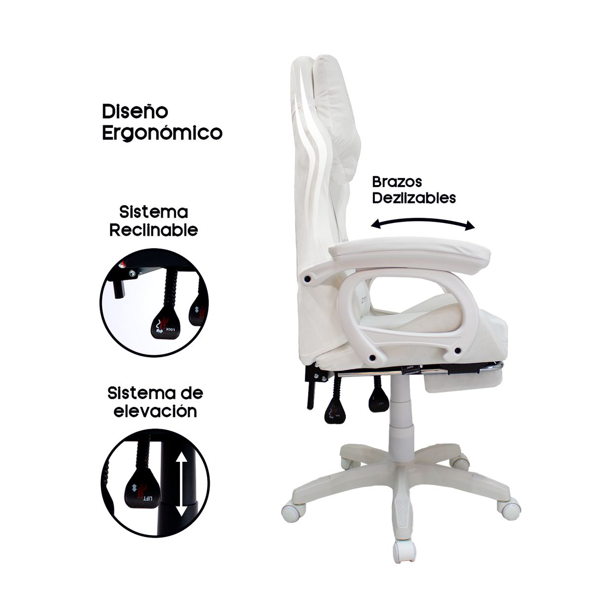 EXTINGTION - Silla Gamer Extingtion Sapp Gamuza-Cuerina Color Blanco