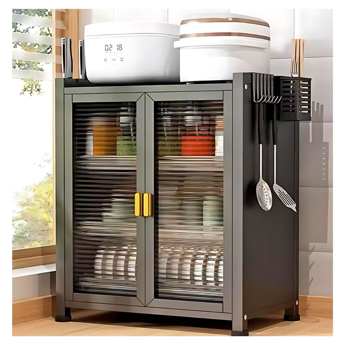 GENERICO - Escurridor de Platos de 3 Niveles Cerrado en Color Negro