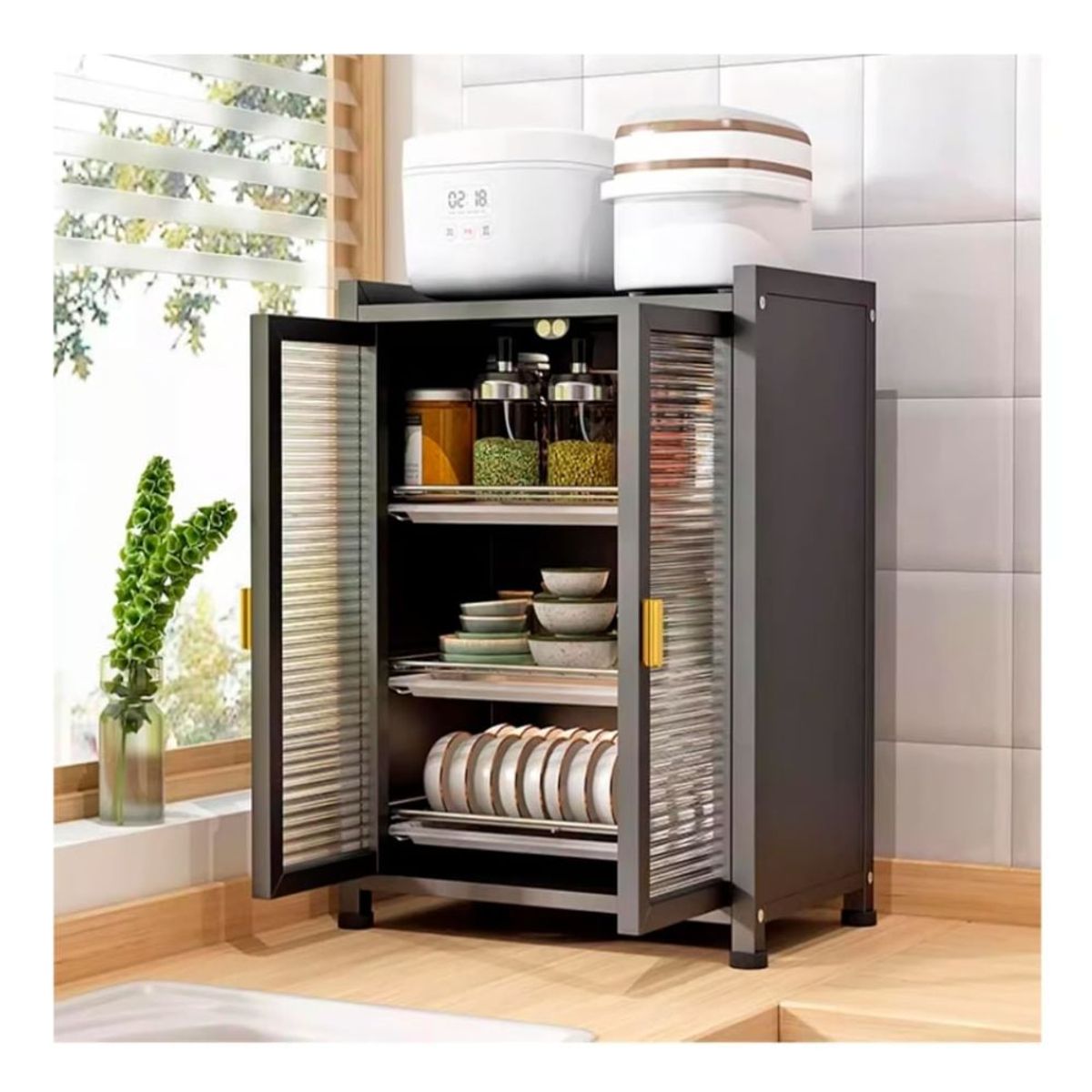 GENERICO - Escurridor de Platos de 3 Niveles Cerrado en Color Negro