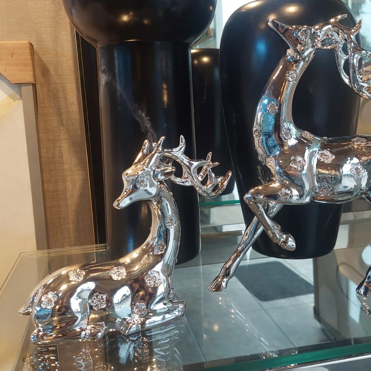 GENERICO - Adorno Set de 2 Renos Plateados de Lujo