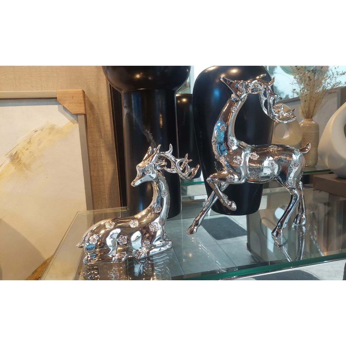 GENERICO - Adorno Set de 2 Renos Plateados de Lujo