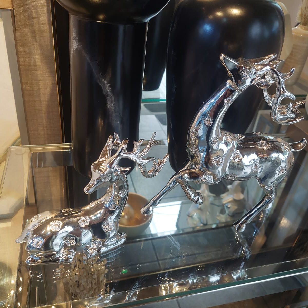 GENERICO - Adorno Set de 2 Renos Plateados de Lujo