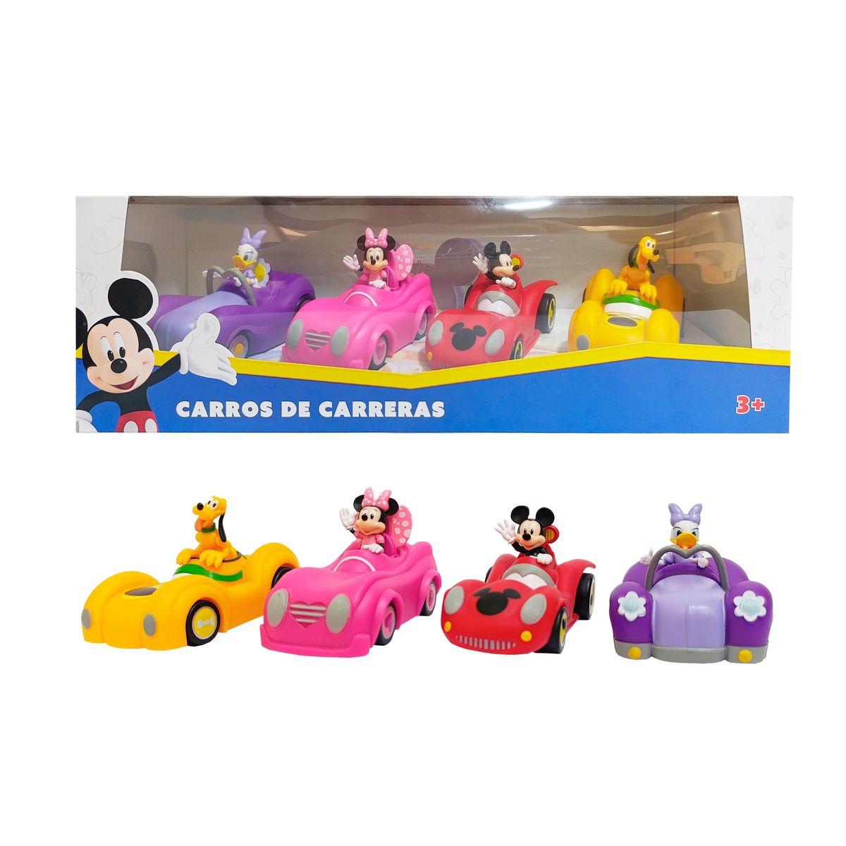 MICKEY MOUSE - SET DE VEHÍCULOS RODADA LIBRE DE MICKEY MINNIE PLUTO Y DAISY