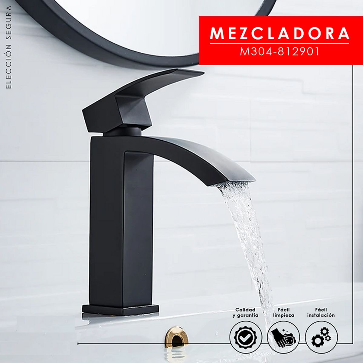 XM - MEZCLADORA MONCOMANDO DE LAVATORIO BAJO NEGRO CASCADA M304-812901