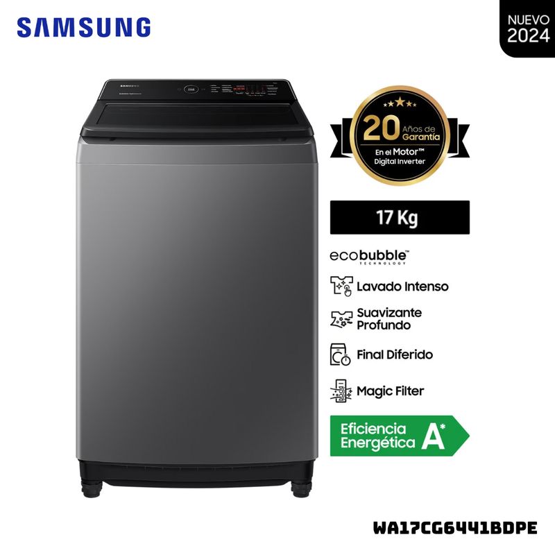 SAMSUNG - LAVADORA SAMSUNG ECOBUBBLE 17 KG CARGA SUPERIOR GRIS - WA17CG6441BDPE
