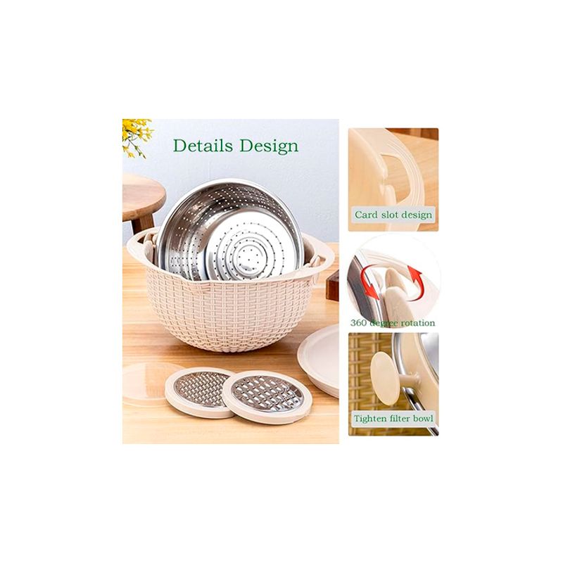 WELL BEING - Colador de Cocina 4 en 1 – Con Tazón, Tapa y Múltiples Usos