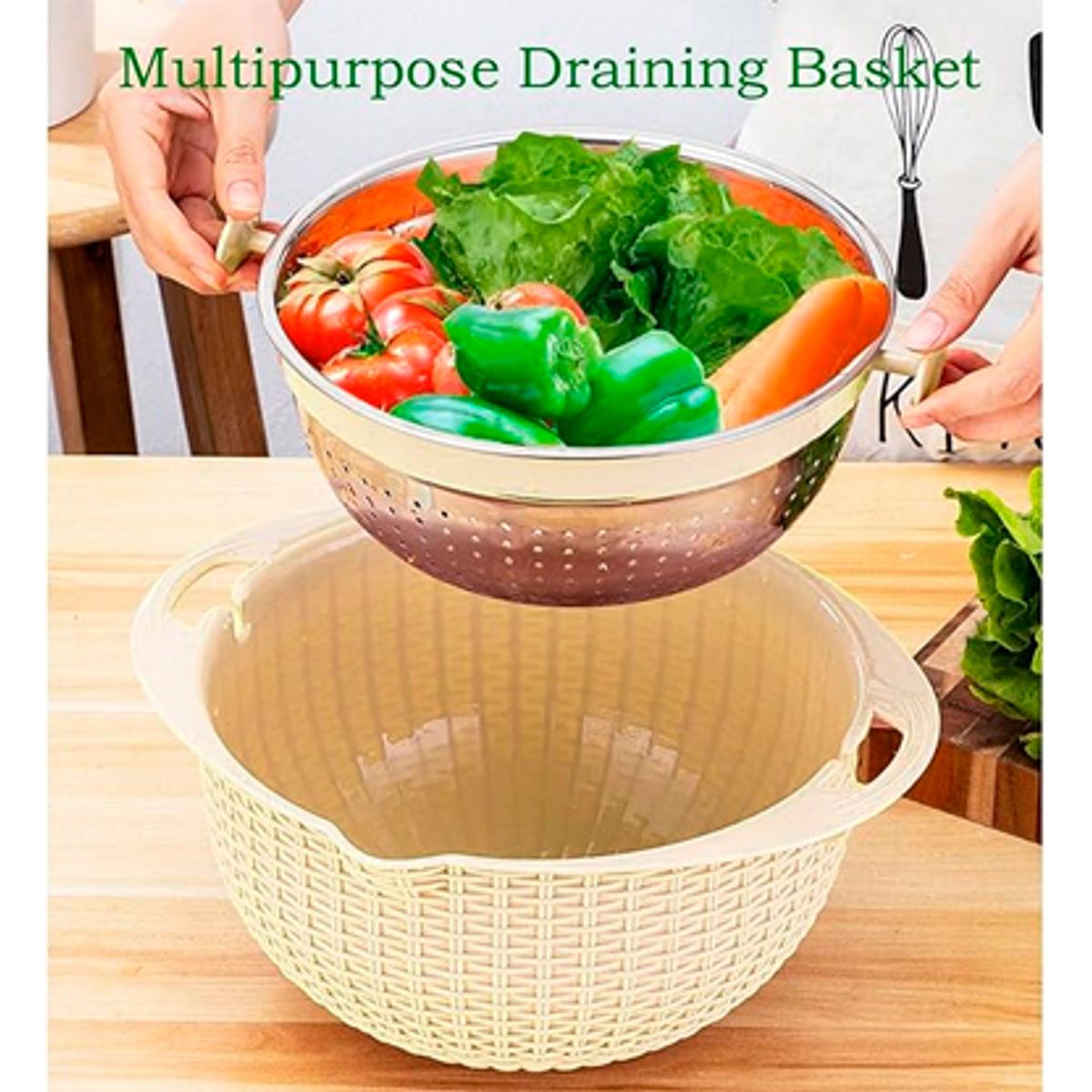 WELL BEING - Colador de Cocina 4 en 1 – Con Tazón, Tapa y Múltiples Usos