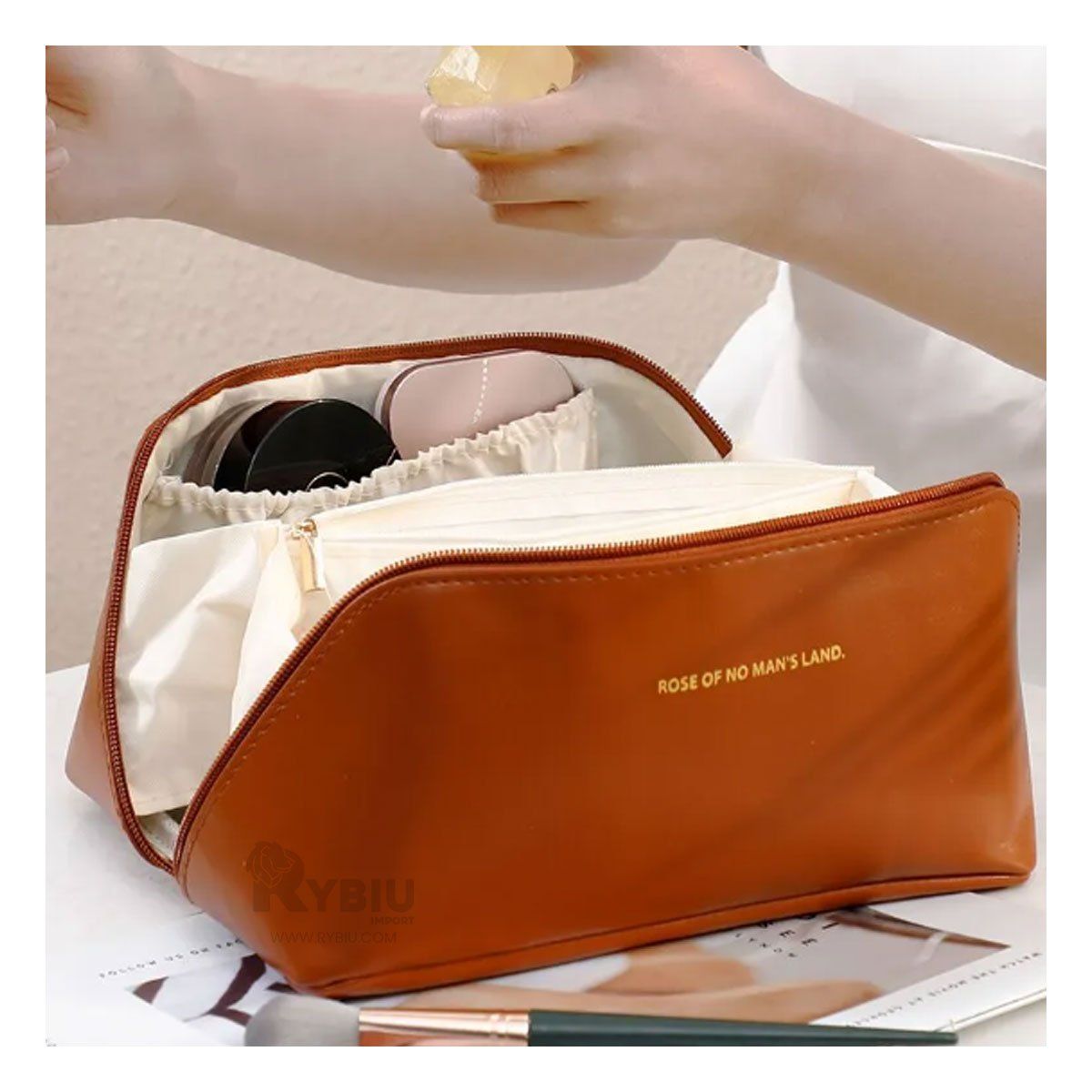 GENERICO - Neceser Moderno de Maquillaje Tono Marron Y+Papel de Regalo