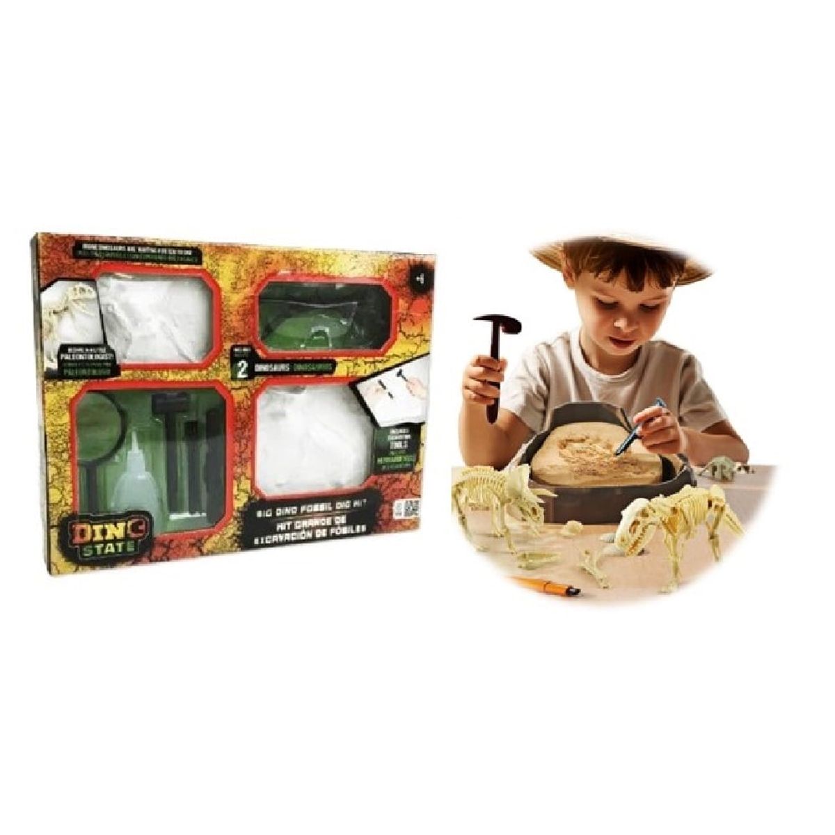 GENERICO - Kit de fósiles Excavación 2 Dinosaurios Exploración Ciencia