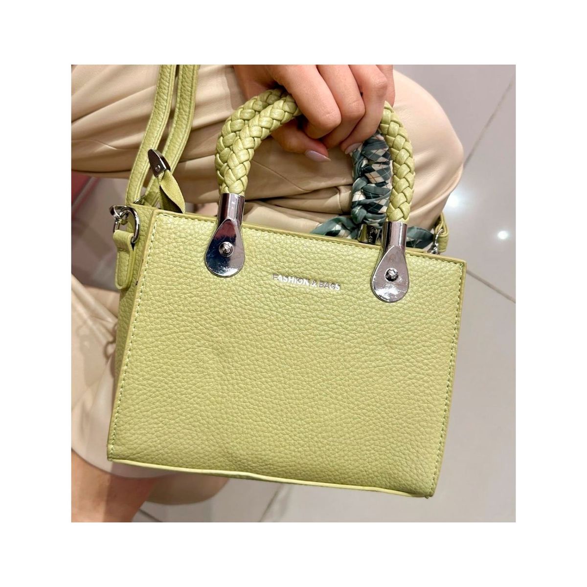 OEM - Cartera Bolso Coquette con Asas Trenzadas y Pañoleta Verde