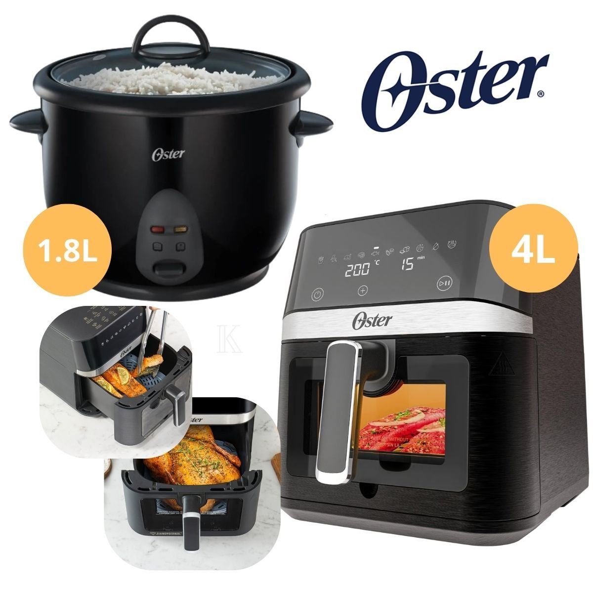 OSTER - COMBO OSTER FREIDORA DE AIRE 4L DIGITAL + OLLA ARROCERA 1.8 Lts