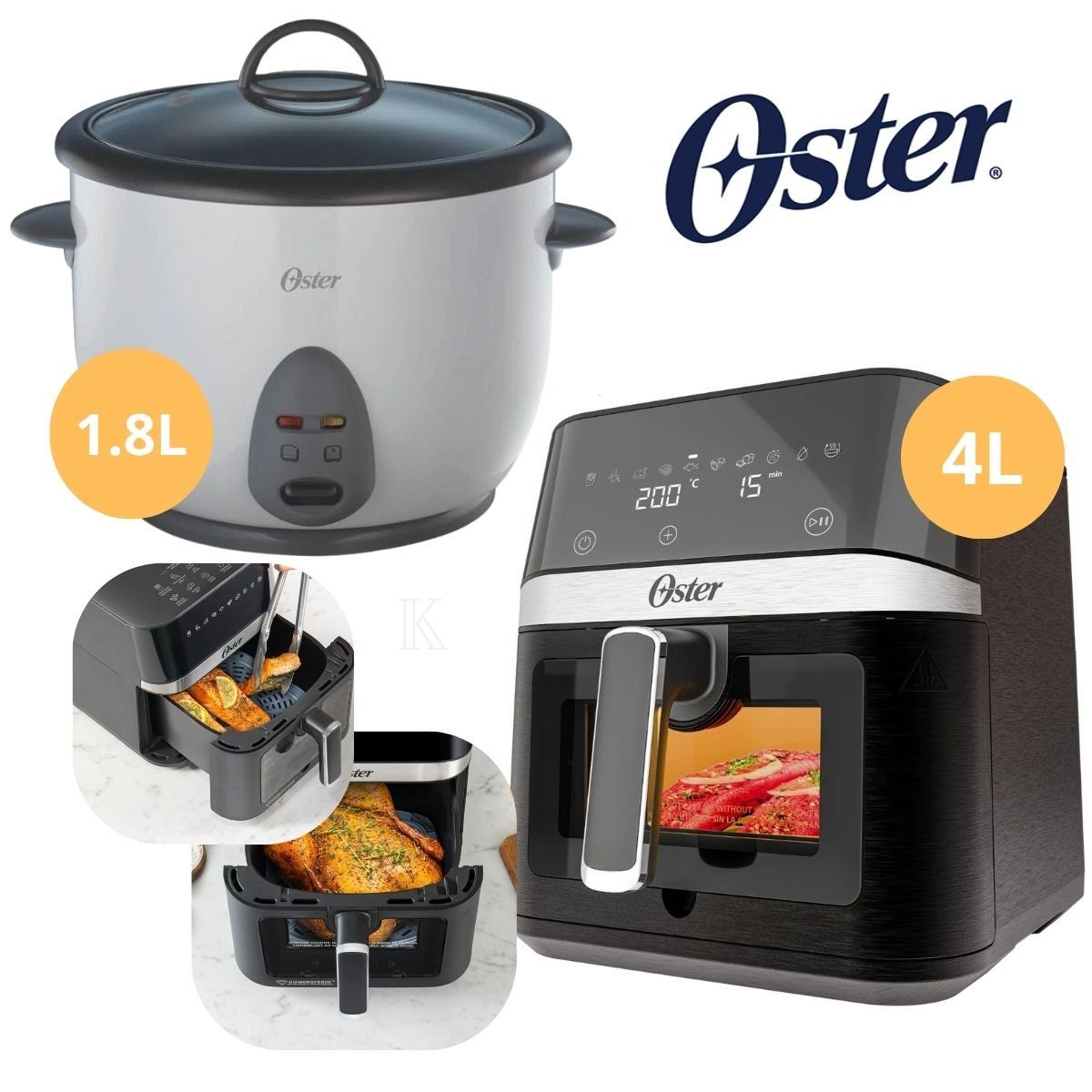 OSTER - COMBO OSTER FREIDORA DE AIRE 4L DIGITAL + OLLA ARROCERA 1.8 Lts