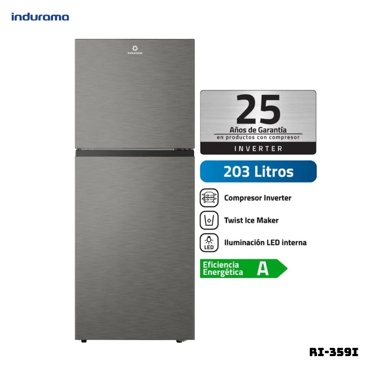 INDURAMA - REFRIGERADORA INDURAMA 203 L TOP FREEZER CROMA - RI-359I