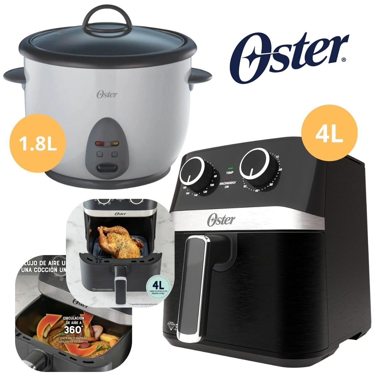 OSTER - COMBO OSTER FREIDORA DE AIRE 4L MANUAL+ OLLA ARROCERA 1.8 Lts