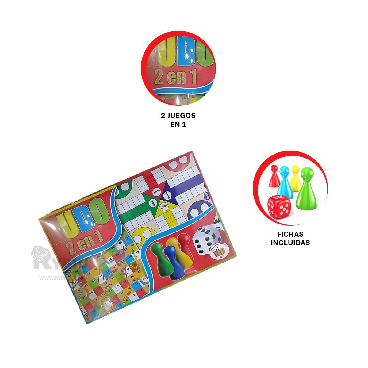 GENERICO - Juego de Amigos 2 en 1 Ludo en Multicolor Y+Papel de Regalo