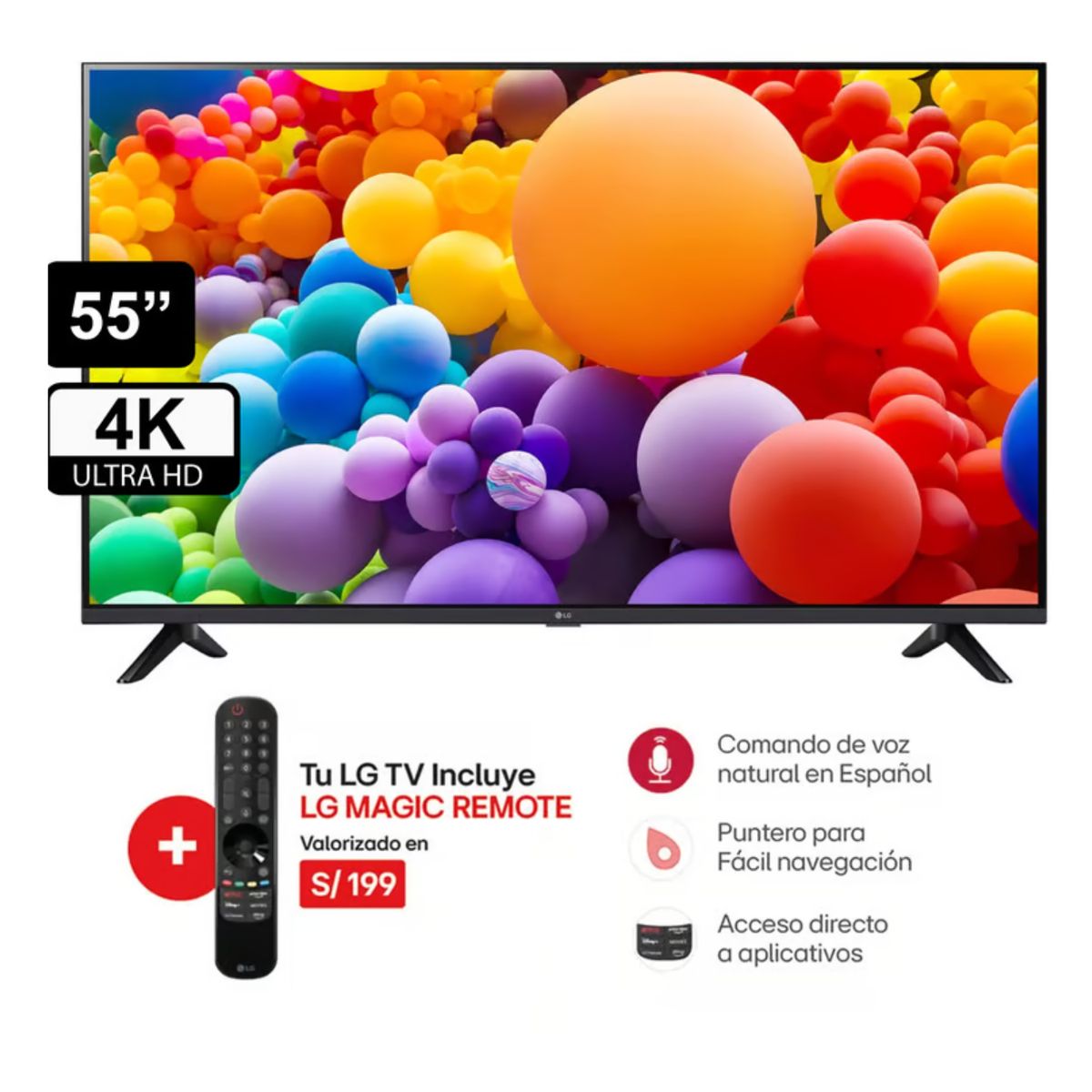 LG - Televisor LG 55 LED Smart TV UHD 4K con ThinQ AI 55UT7300 +Control Magic 2024