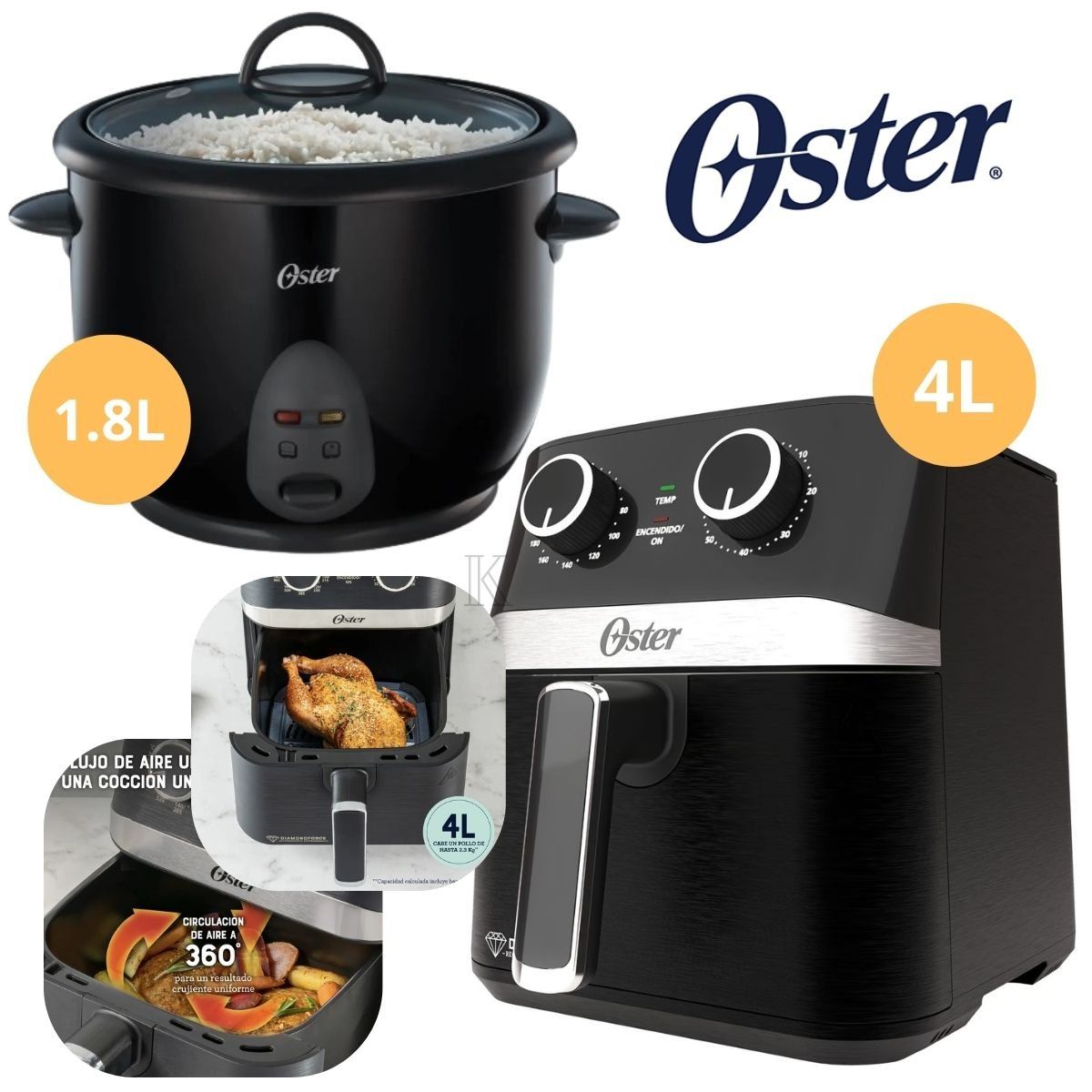 OSTER - COMBO OSTER FREIDORA DE AIRE 4L MANUAL+ OLLA ARROCERA 1.8 Lts
