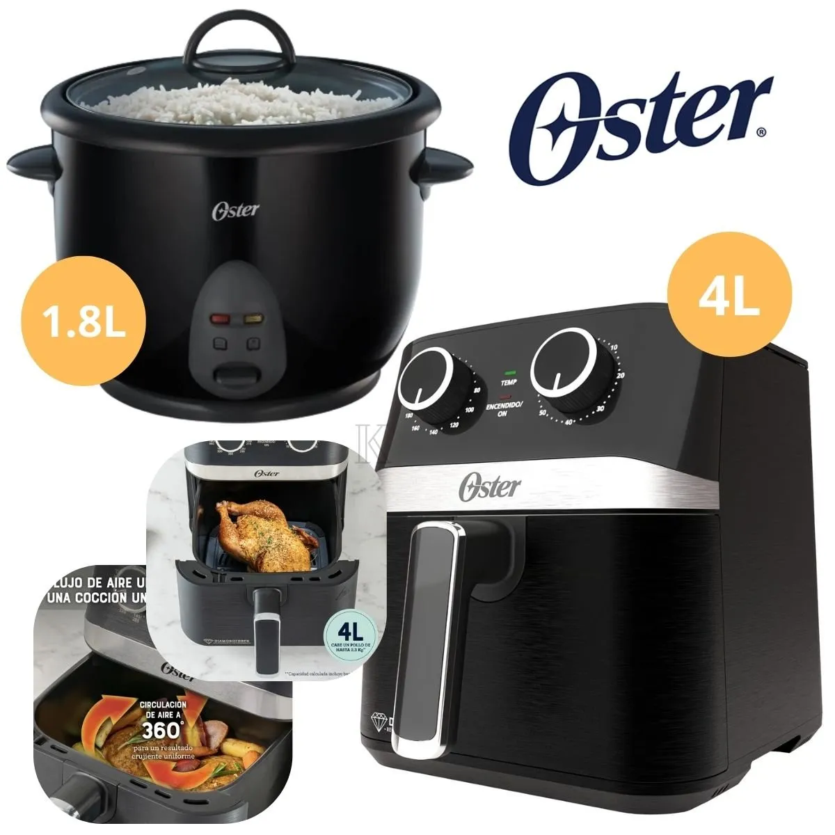 OSTER - COMBO OSTER FREIDORA DE AIRE 4L MANUAL+ OLLA ARROCERA 1.8 Lts