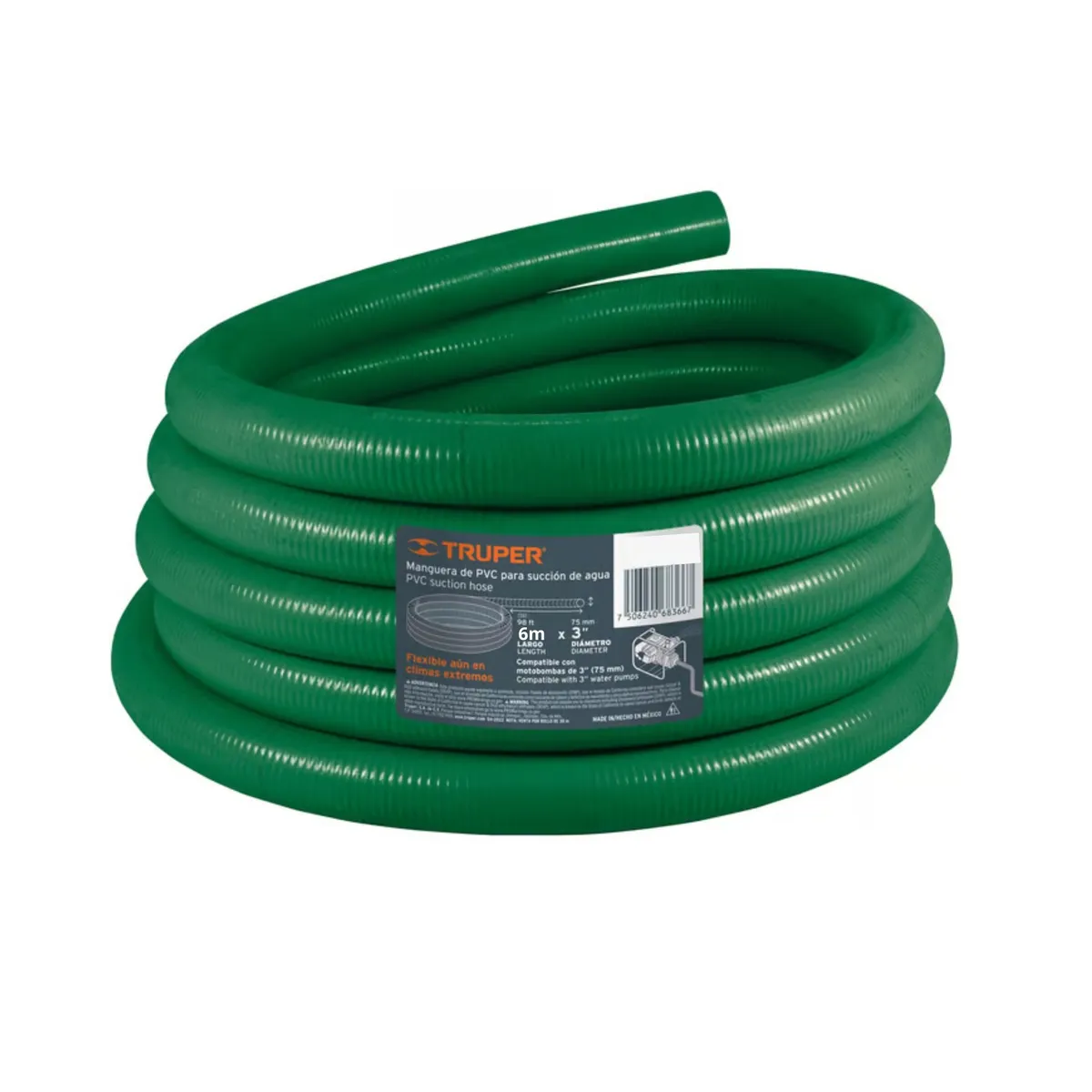 TRUPER - Manguera para motobomba, 3 pulgada x 6 metros manguera de succion