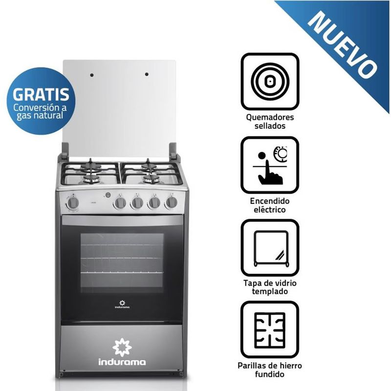INDURAMA - Cocina Indurama Coruña 4 Hornillas con Horno a Gas.