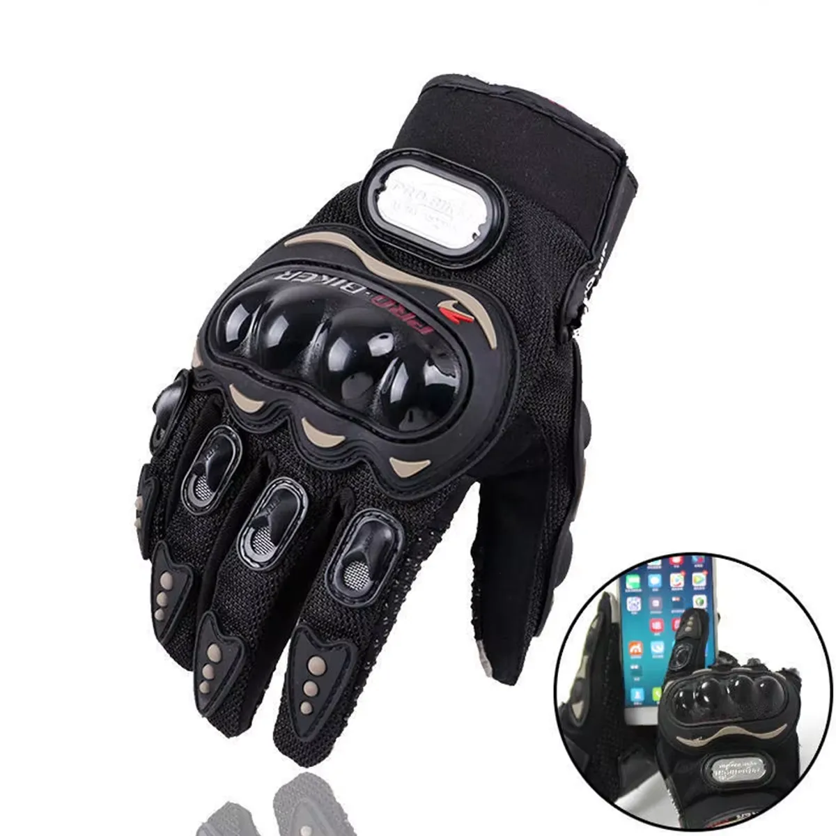 GENERICO - GUANTES MOTO KMAZTER CON PROTECTORES TACTIL NEGRO - TALLA XL