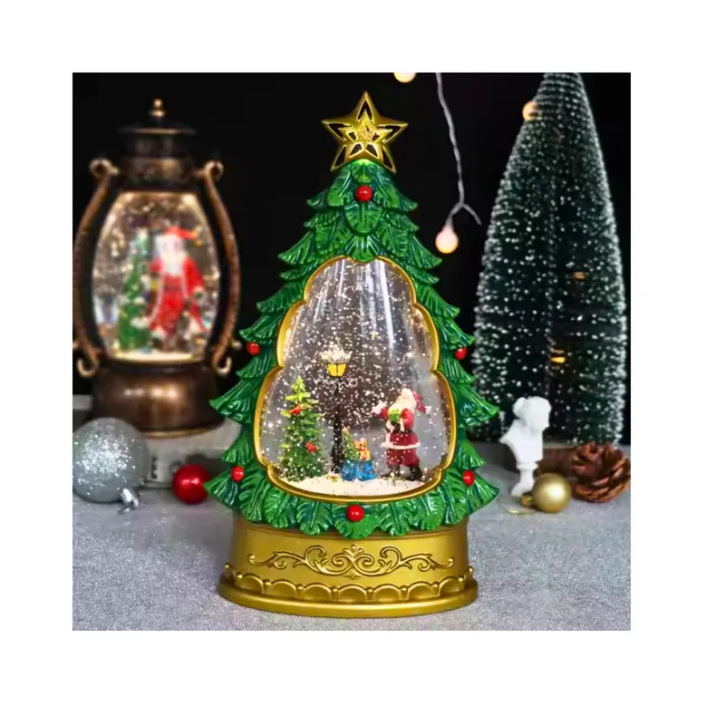 GENERICO - LAMPARA Y ADORNO DE ARBOL NAVIDEÑO CON PAPA NOEL DE NIEVE MUSICAL