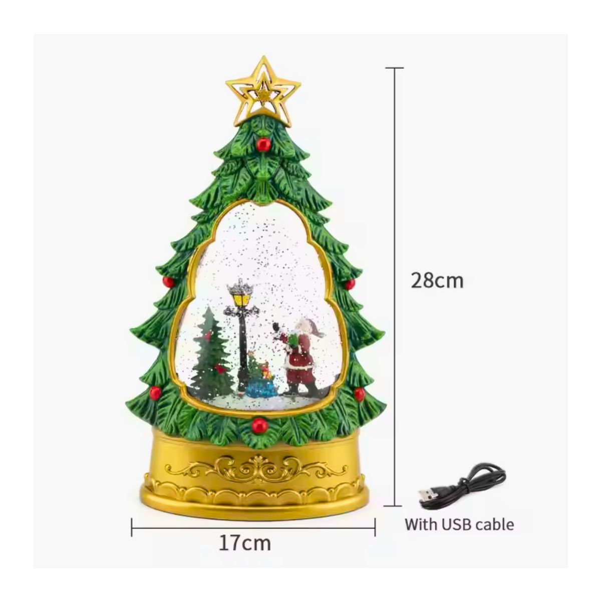 GENERICO - LAMPARA Y ADORNO DE ARBOL NAVIDEÑO CON PAPA NOEL DE NIEVE MUSICAL