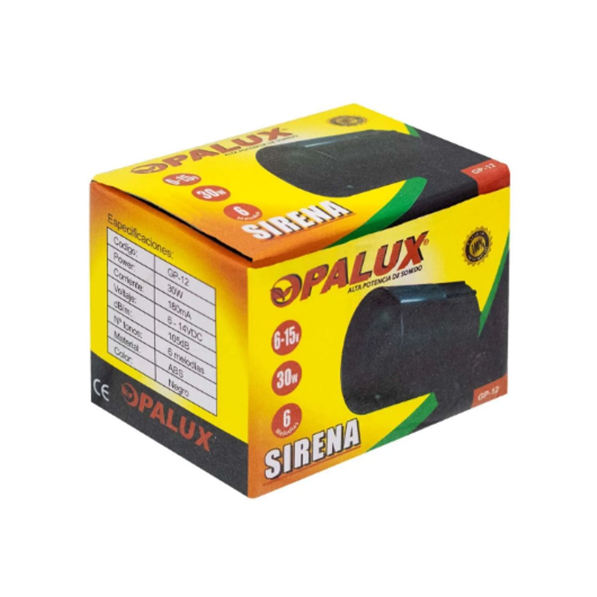 OPALUX - Sirena Negra 6 Tonos 6-15VDC 30W GP-12 OPALUX