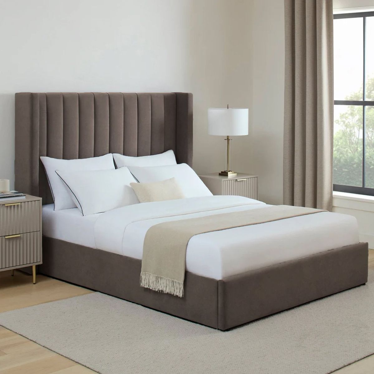 GENERICO - Cama Tapizada Listón Chocolate 2 Plazas