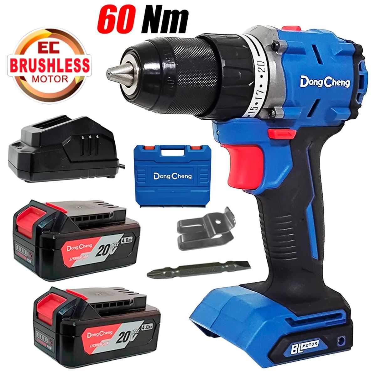 DONGCHENG - Taladro Atornillador Percutor Industrial Inalámbrico ½ Dongcheng DCJZ2060IEM 20V 60Nm 2Bat x 4Ah