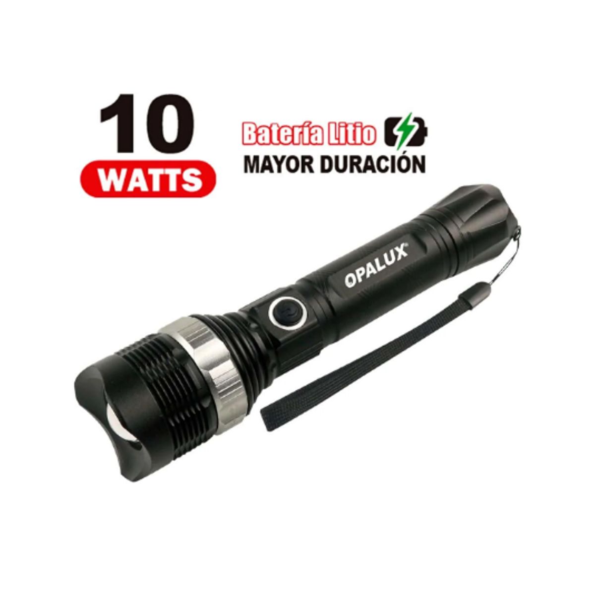 OPALUX - Linterna Portátil Recargable LED con Flash y Zoom 10W OP-4910N OPALUX