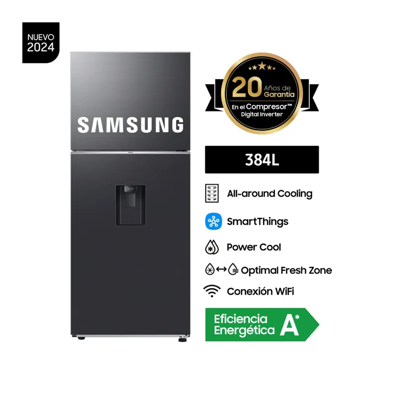 SAMSUNG - Refrigeradora Samsung Top Mount 384Lt RT38DG6730B1PE Negro.