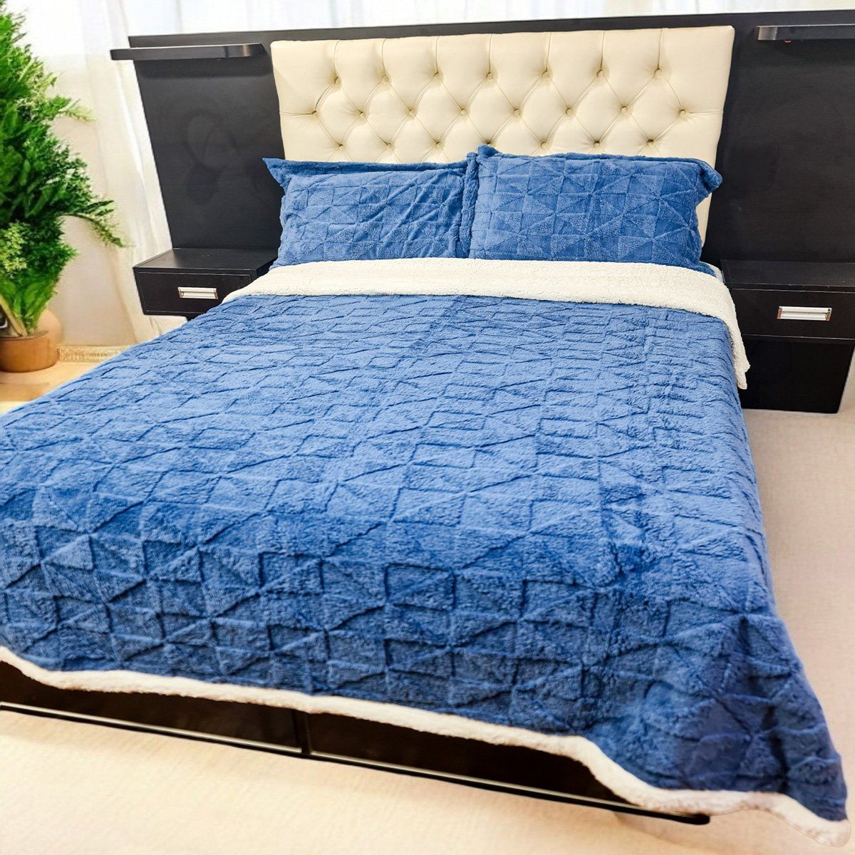 MINGDA - Manta Premiun Flannel con Reverso Sherpa AZUL