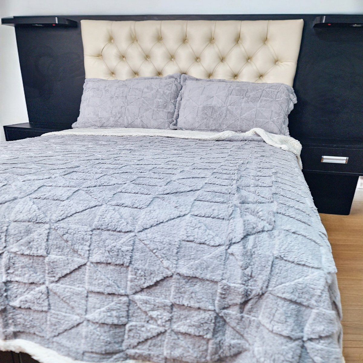 MINGDA - Manta Premiun Flannel con Reverso Sherpa GRIS