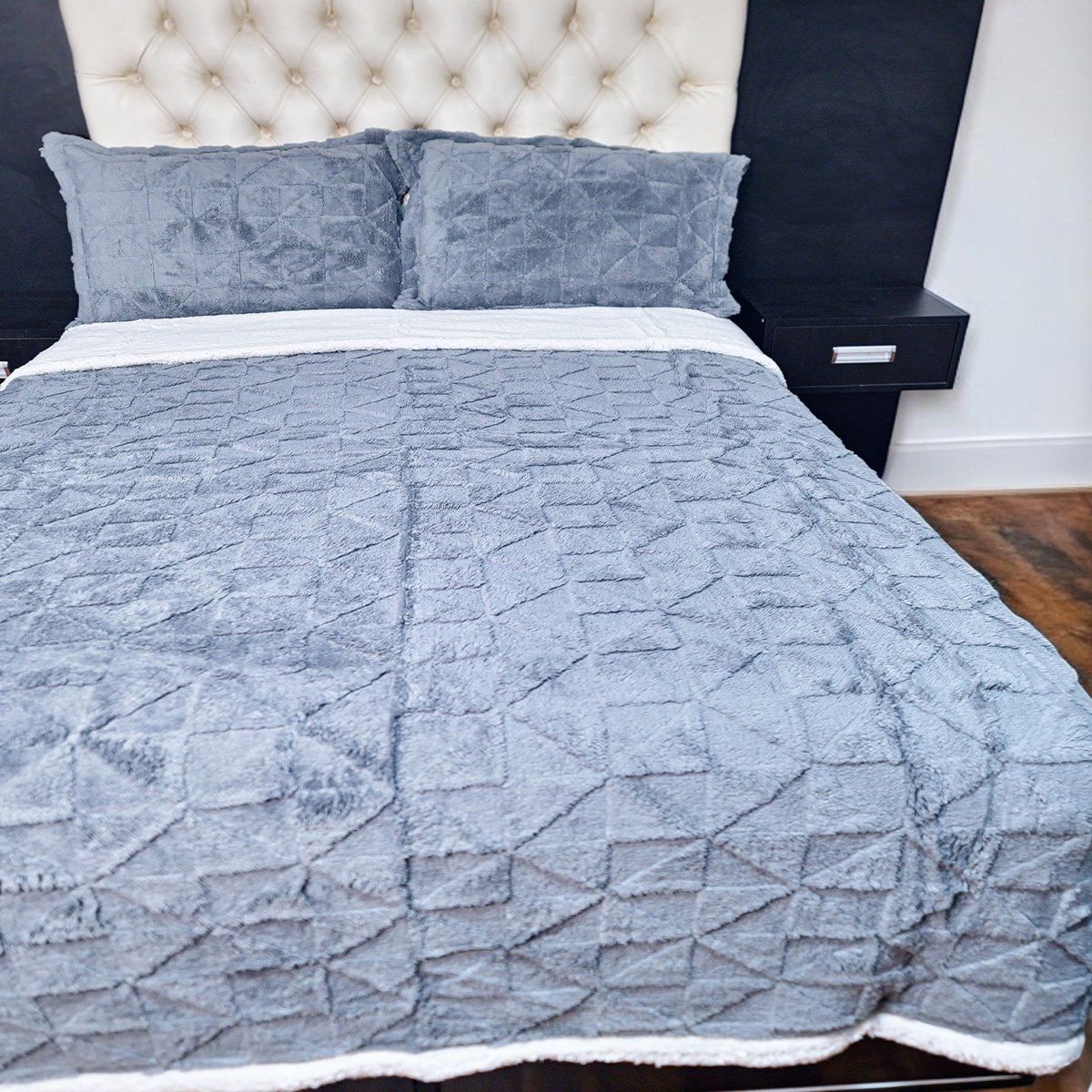 MINGDA - Manta Premiun Flannel con Reverso Sherpa GRIS OSCURO