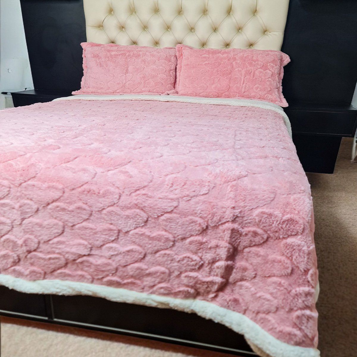 MINGDA - Manta Premiun Flannel con Reverso Sherpa PALO ROSA