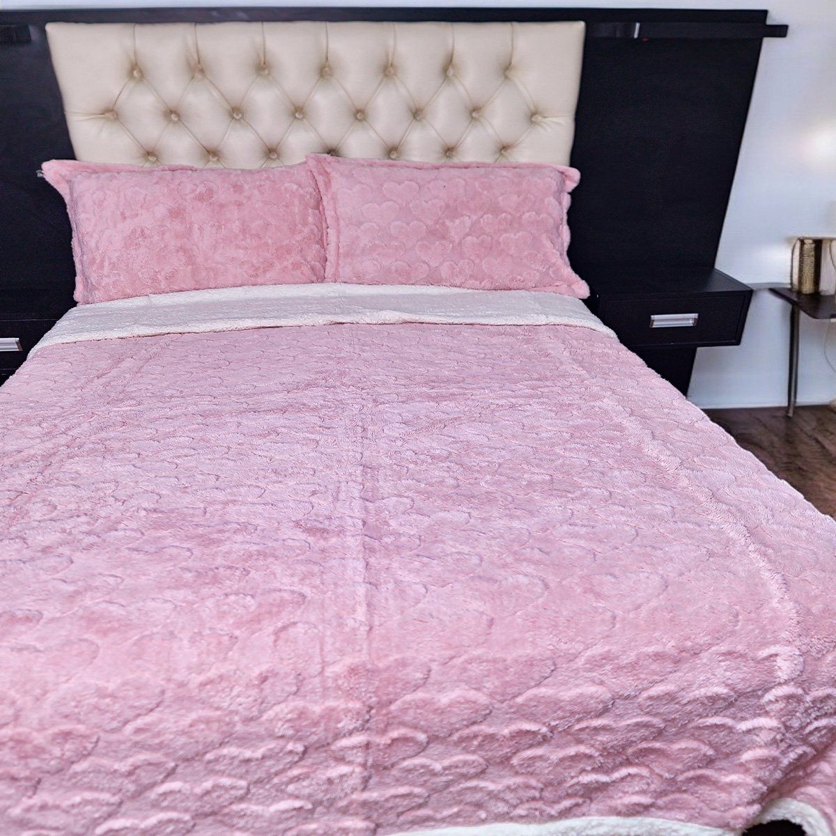 MINGDA - Manta Premiun Flannel con Reverso Sherpa ROSADO