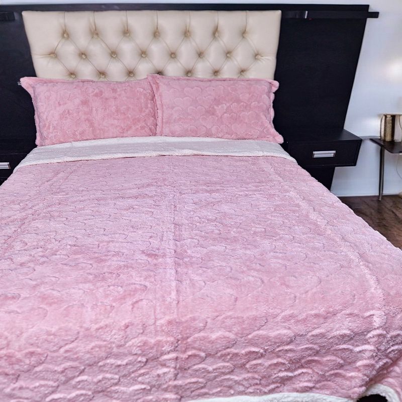 MINGDA - Manta Premiun Flannel con Reverso Sherpa ROSADO