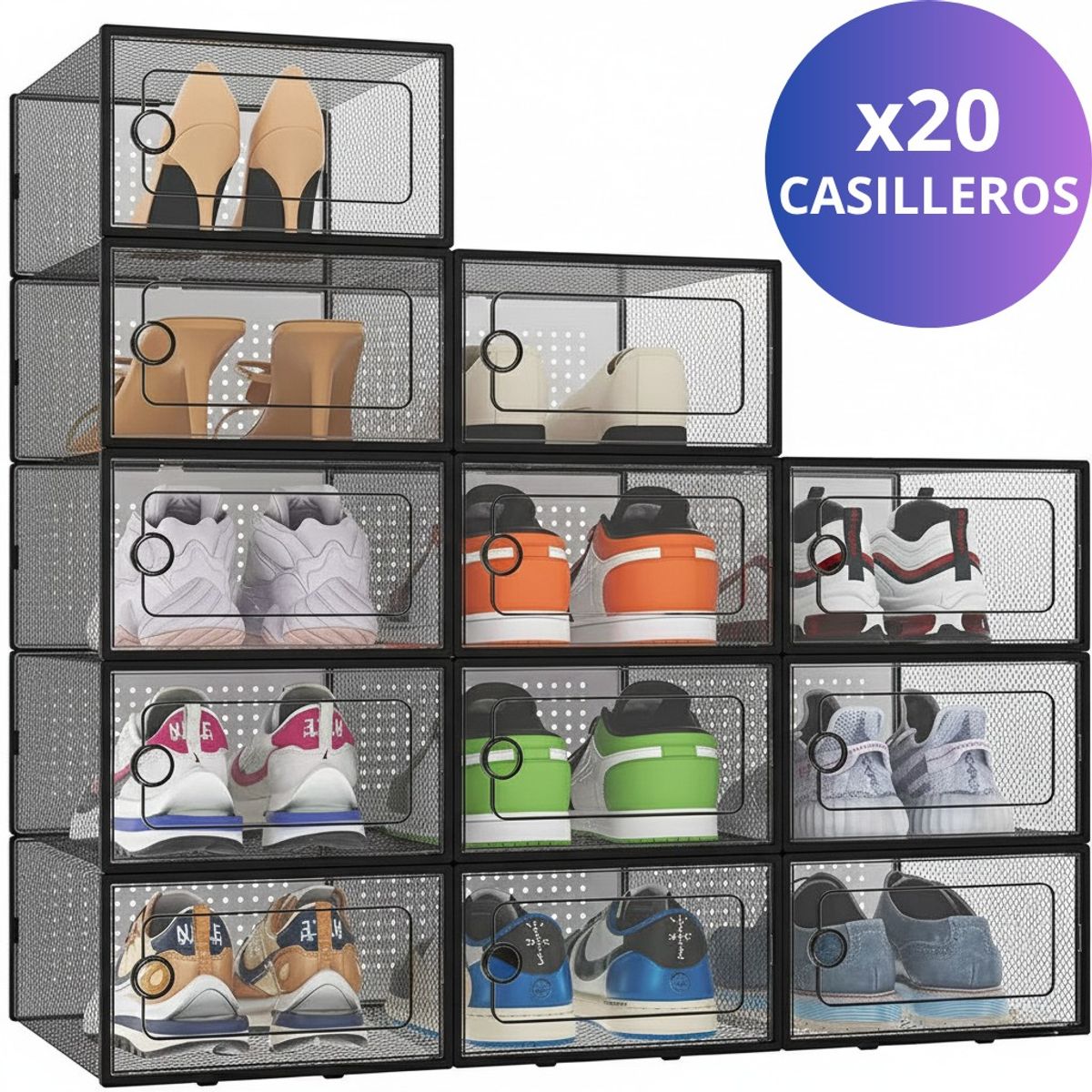 GENERICO - Set De 20 Cajas Organizador De Zapatos Con Ventilación - Negro