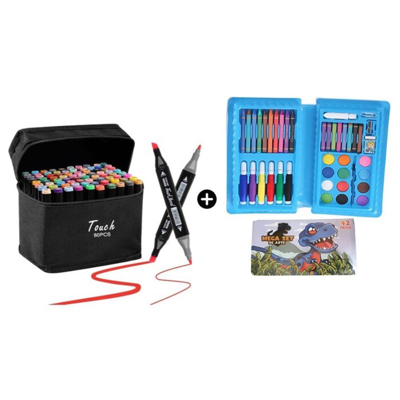 GENERICO - Mini Set Arte-Dibujo 41Pzs Diseño Dino + Set de 80 Plumones