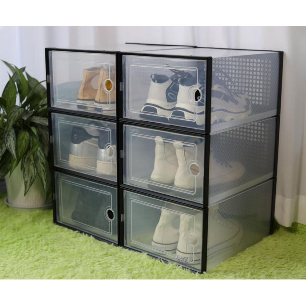 GENERICO - Pack x 6 Cajas Organizadoras De Zapatos Con Ventilación - Negro