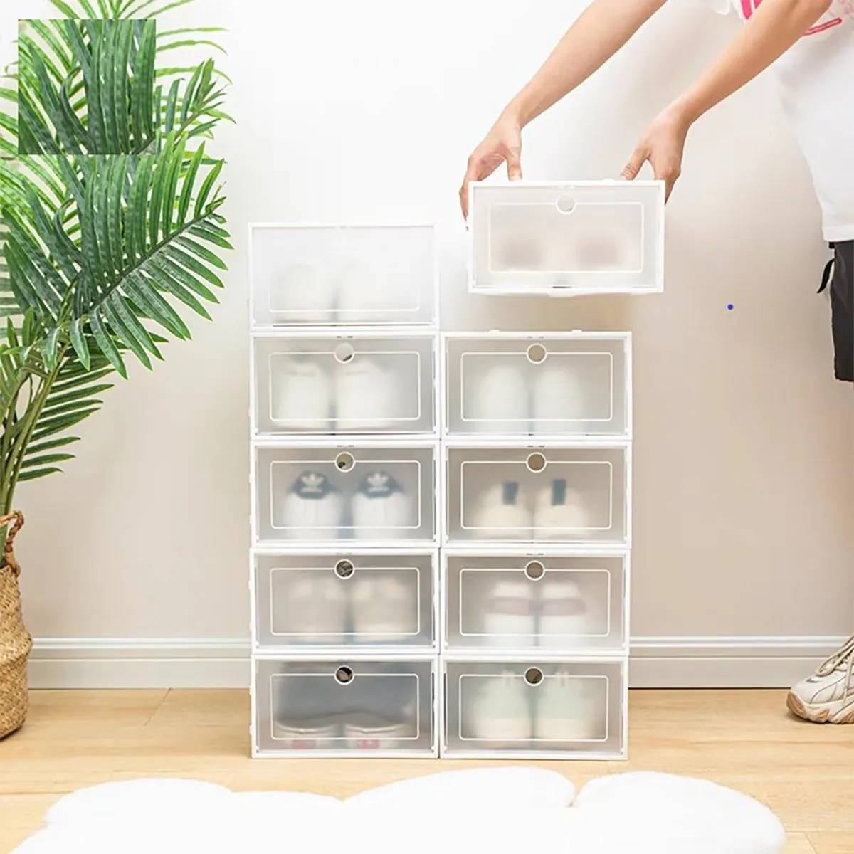 GENERICO - Set x 24 Organizador Cajas Apilables Protectoras de Zapatos De Material Flexible - Blanco