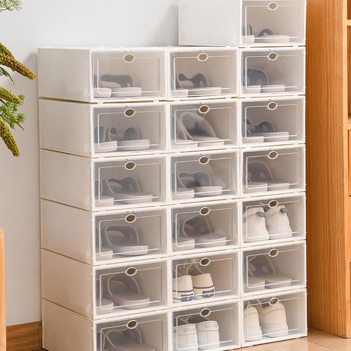 GENERICO - Set x 24 Organizador Cajas Apilables Protectoras de Zapatos De Material Flexible - Blanco