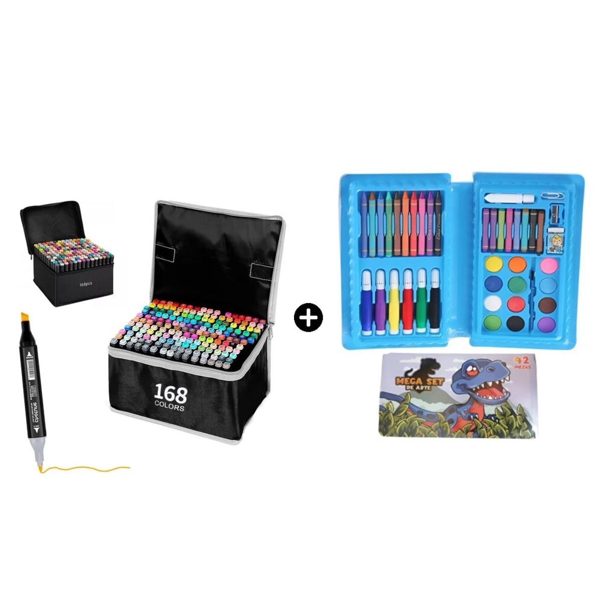 GENERICO - Mini Set Arte-Dibujo 41Pzs Diseño Dino + Set de 168 Plumones
