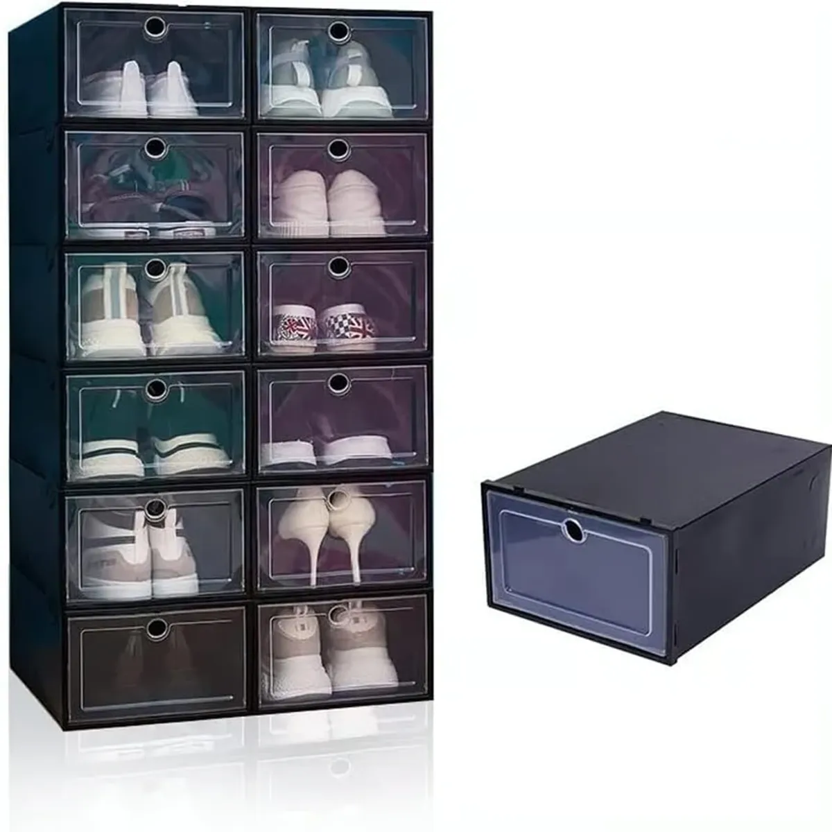 GENERICO - Set x 6 Cajas Apilables Organizadoras de Zapatos - Negro