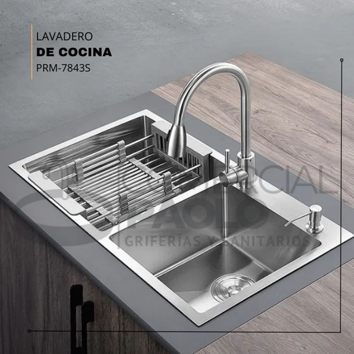 FRATELLI - LAVADERO DE COCINA SATINADO DOBLE POZA PRM-7843S
