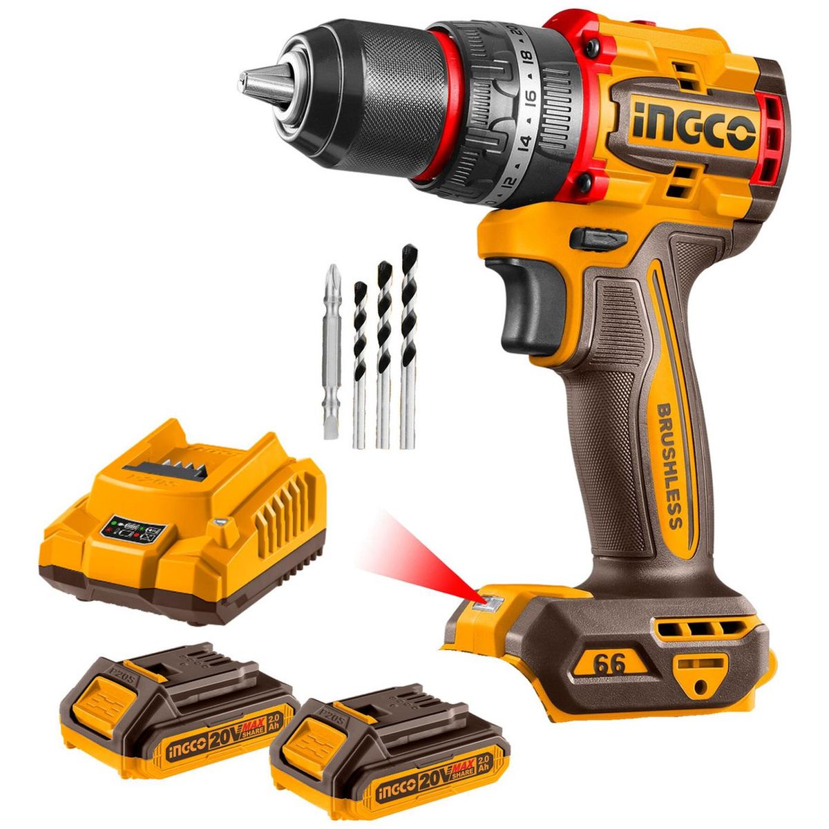 INGCO - Taladro percutor 66nm industrial + 2 baterias 2ah Ingco