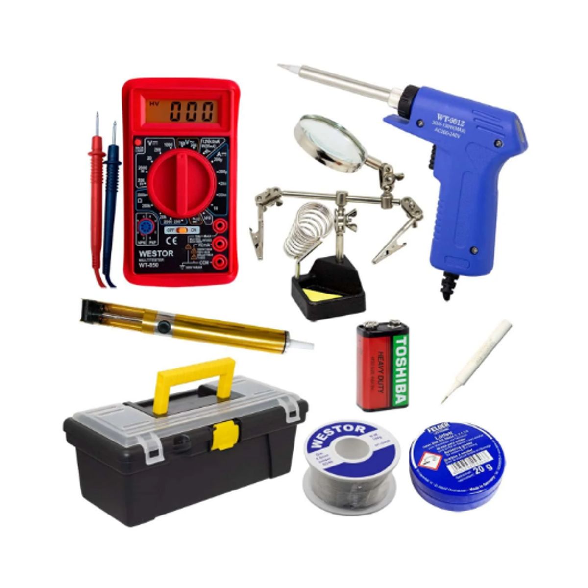 GENERICO - Kit Cautín +Multímetro +Caja +Soporte +Pasta +Soldadura MIHABA-WT9K9