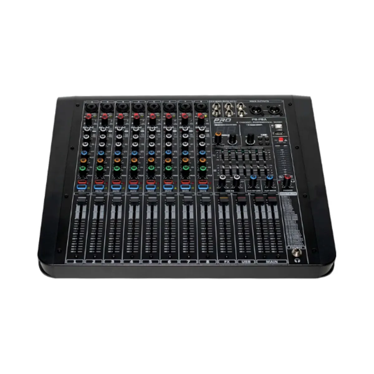 GENERICO - Consola Profesional Amplificada 8 Canales 1000W USB/MP3/BT PS-P8A