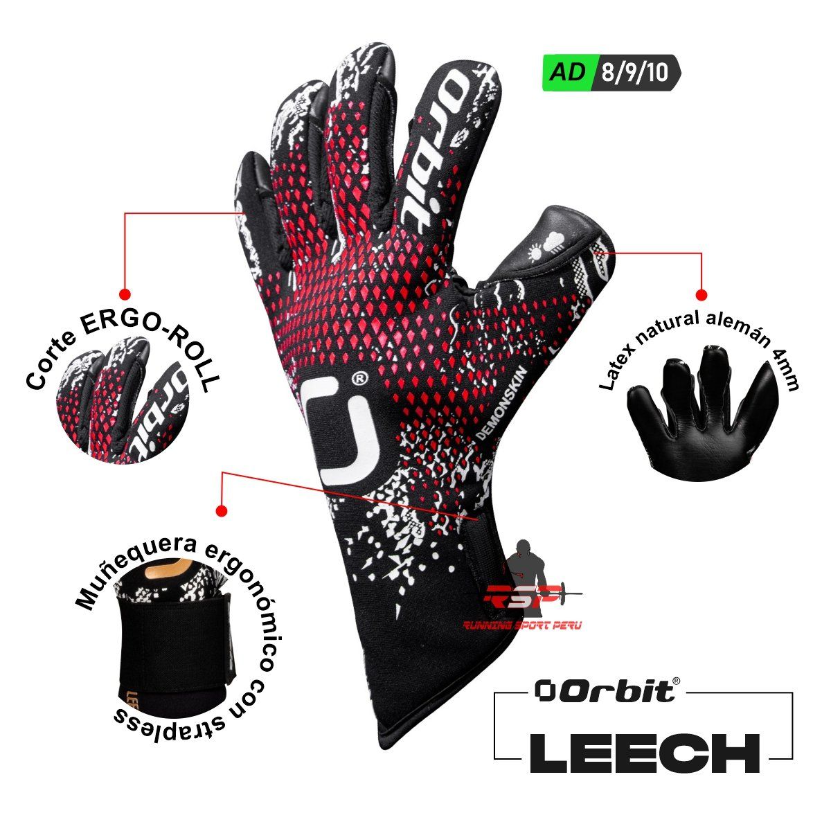 ORBIT - Guantes de Arquero Futbol Orbit Leech talla 10 rojo